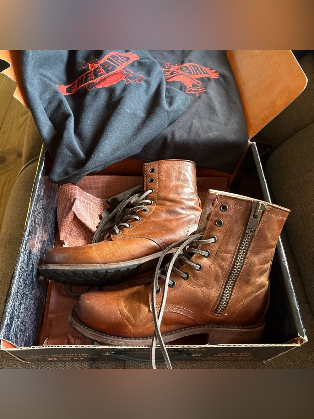 Womens 8 Freebird Steven Manchester Cognac Lace Up Combat Boots Distressed Brown